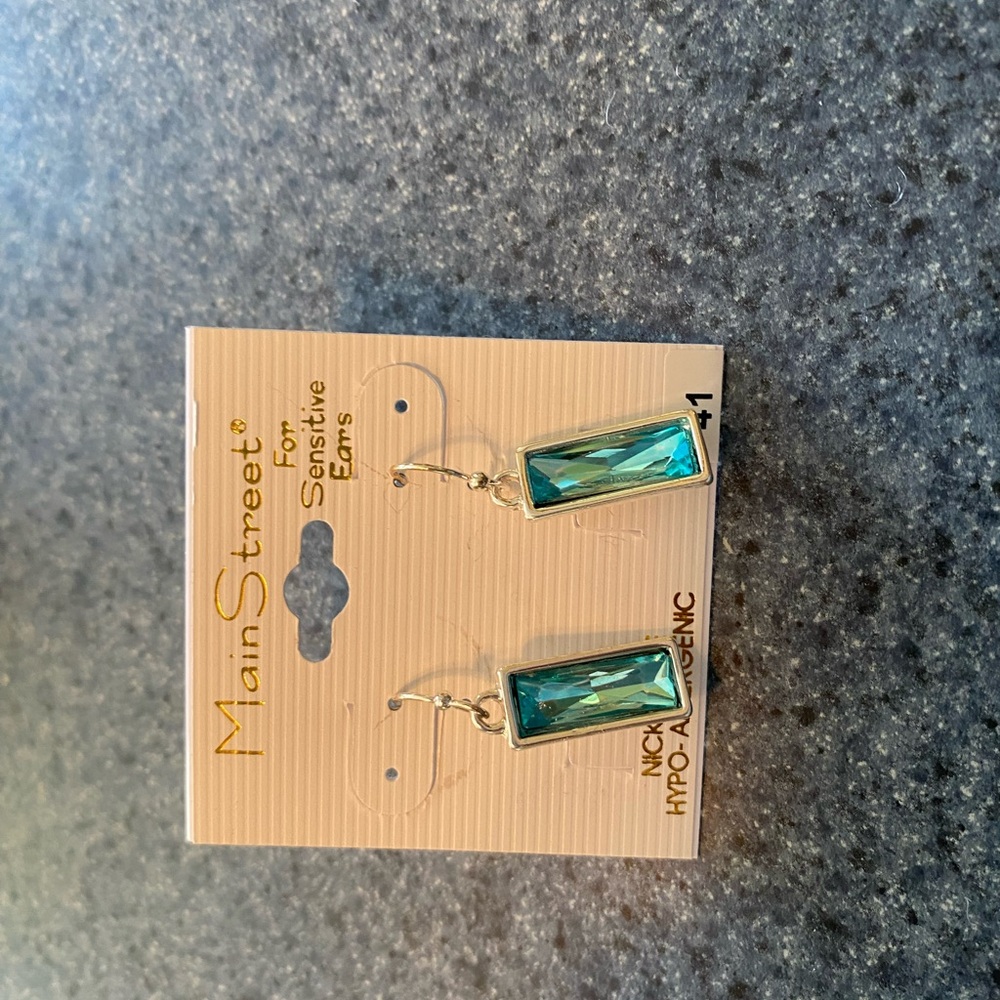 New silver with aquamarine stones, Earrings for Women